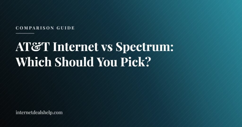 Comparison guide graphic for AT&T internet versus Spectrum cable internet plans