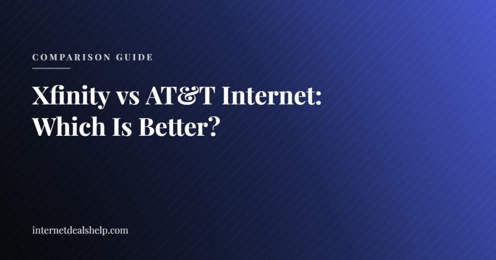 Comparison guide graphic for Xfinity cable internet versus AT&T Fiber and AT&T Internet Air
